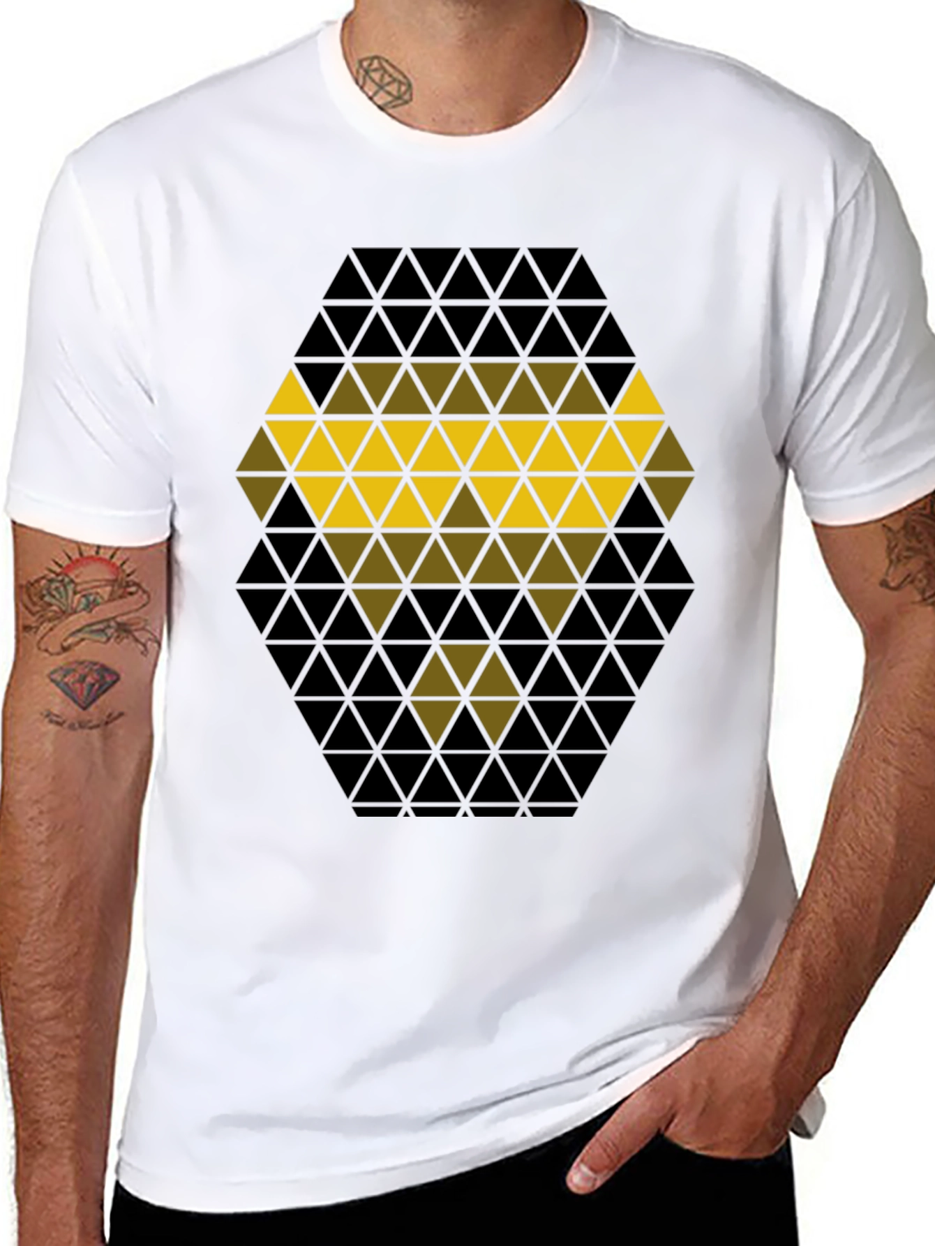 Geometric Triangle Pattern Black T-Shirt