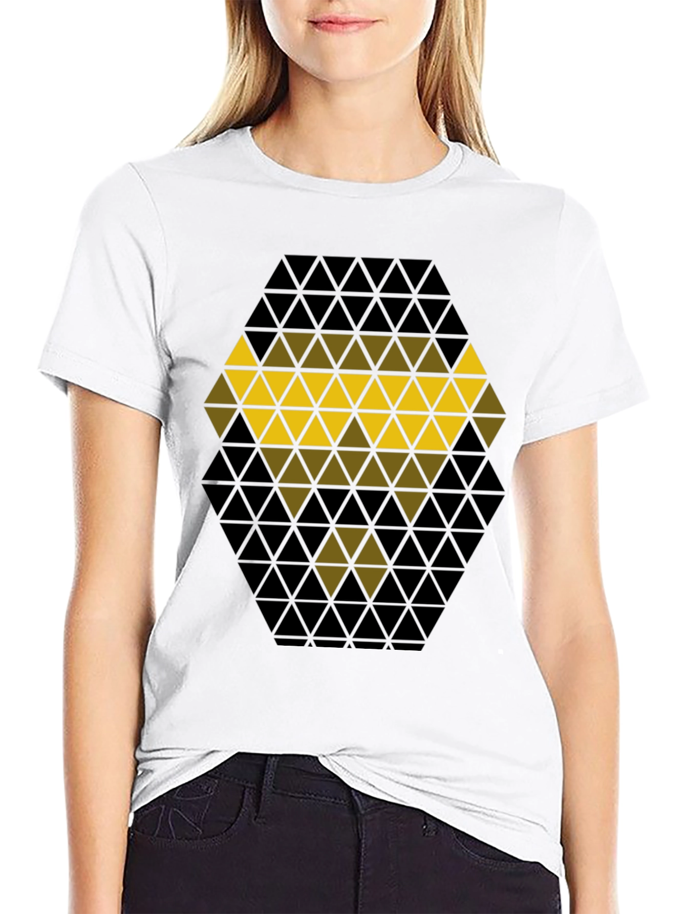 Geometric Triangle Pattern Black T-Shirt