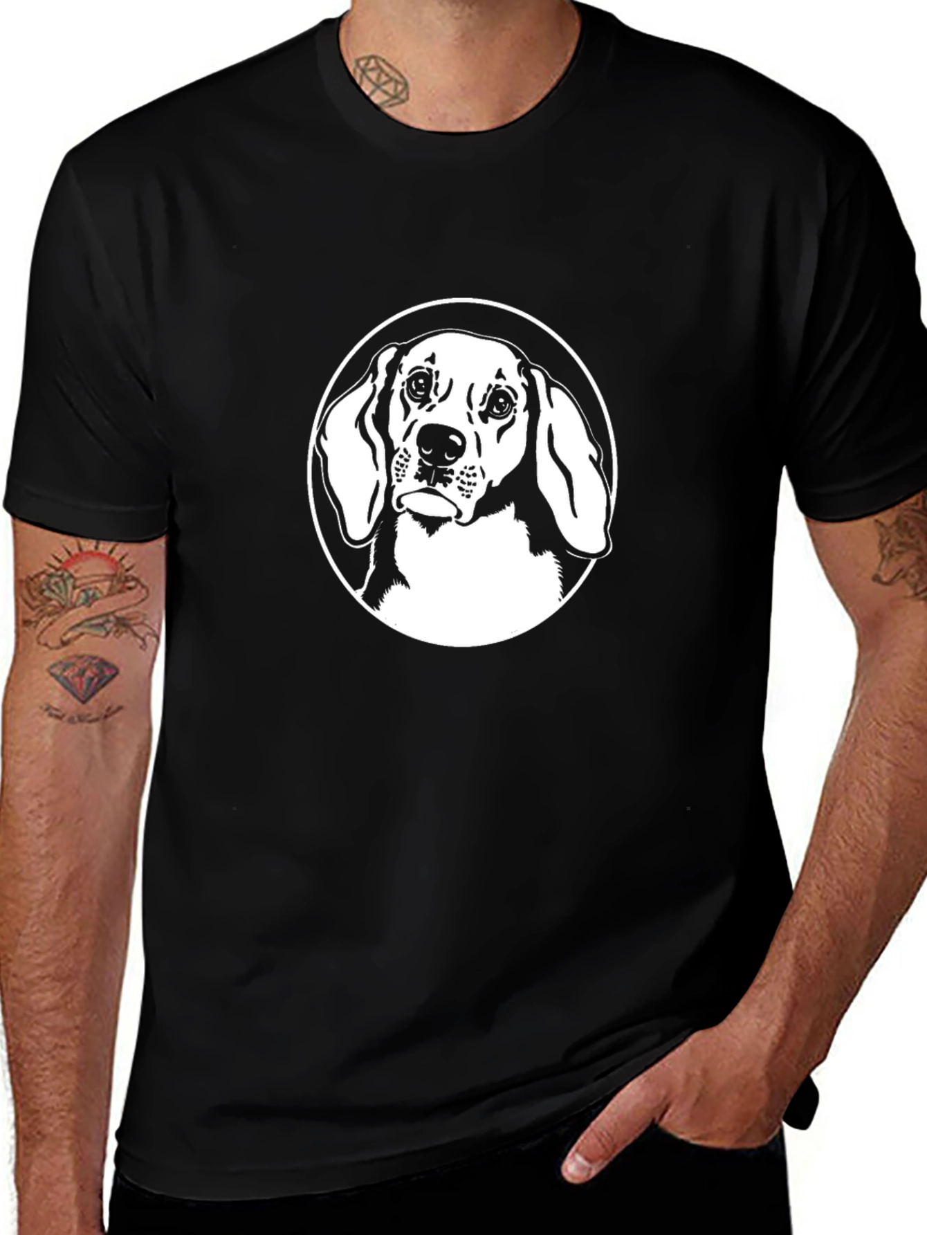 Dog Graphic Tee - Black Cotton T-Shirt