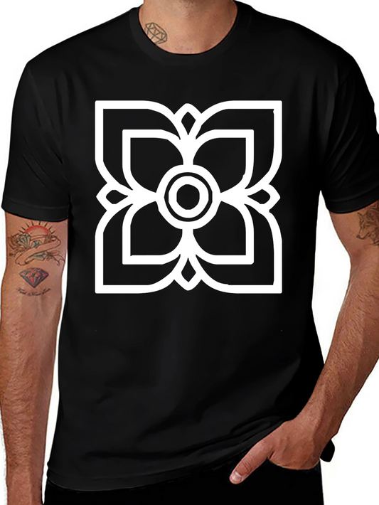 Black T-Shirt with White Floral Graphic
