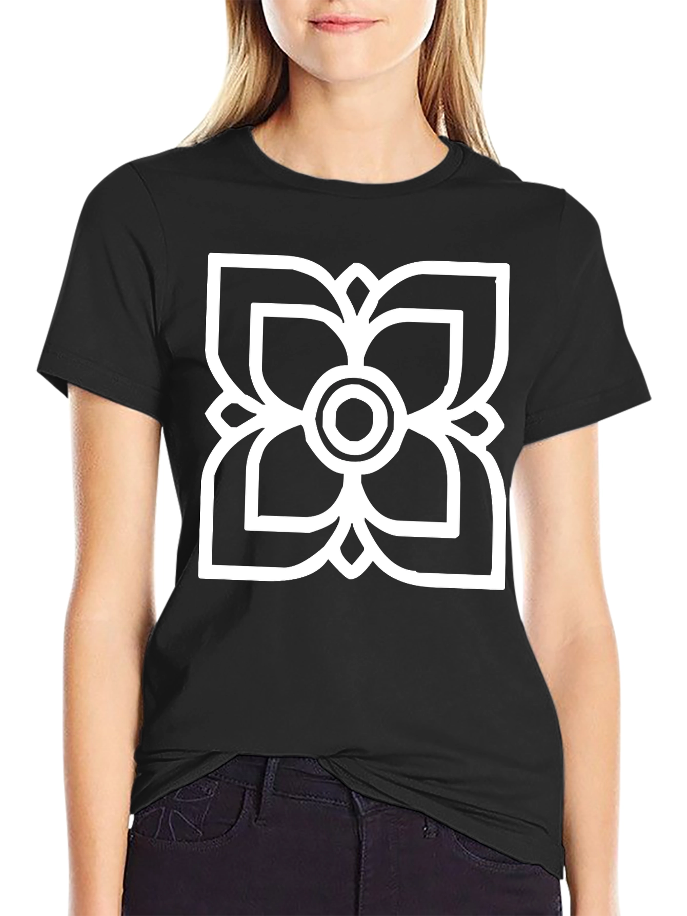 Black T-Shirt with White Floral Graphic