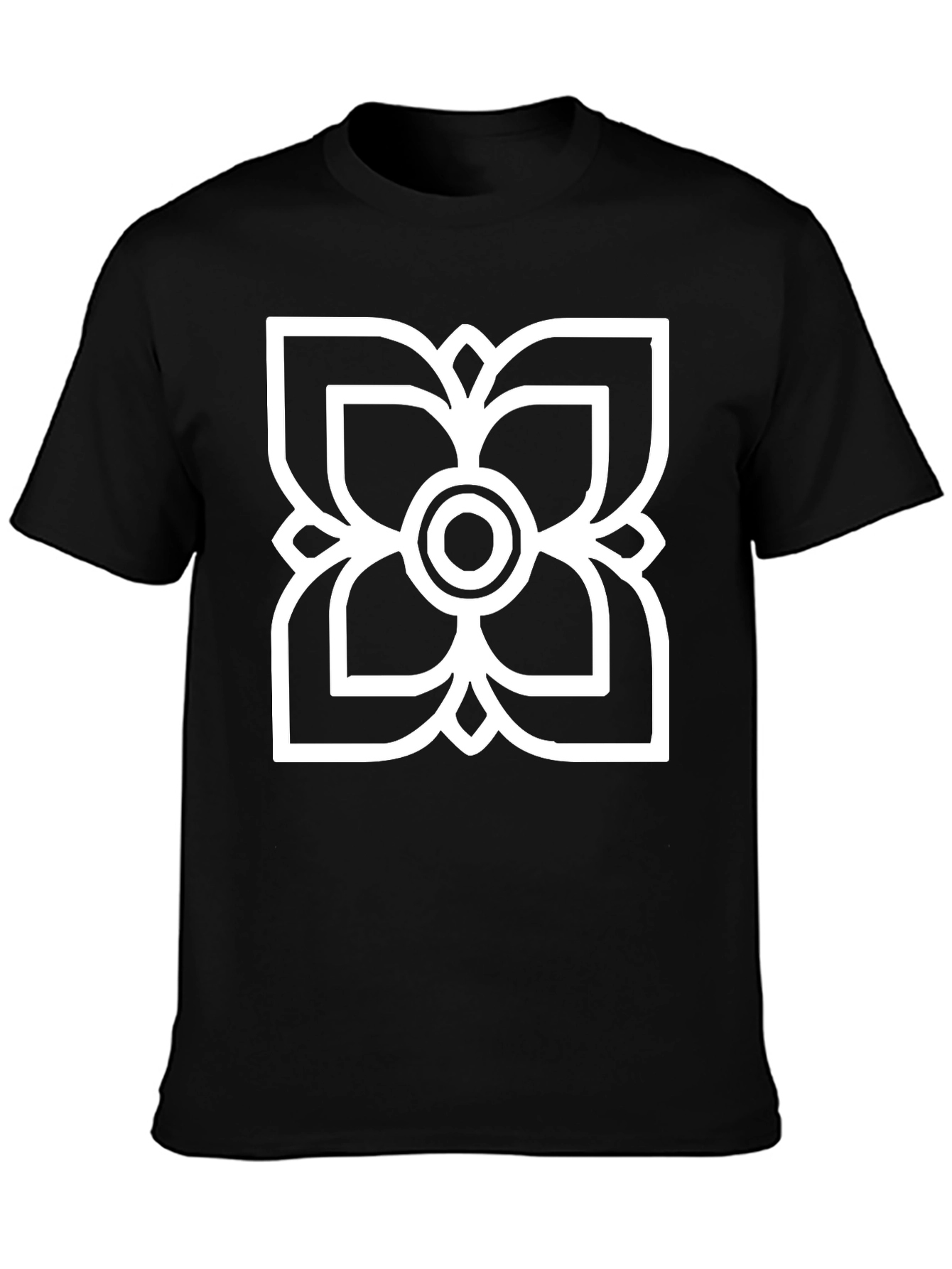 Black T-Shirt with White Floral Graphic