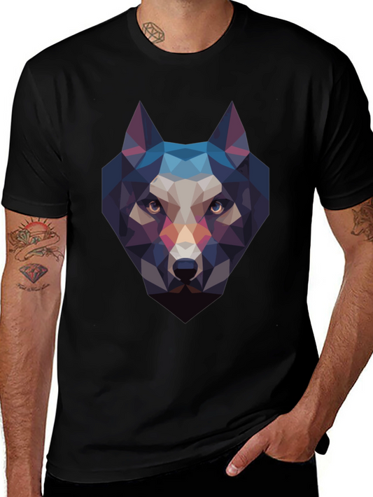 Geometric Wolf Head Black T-Shirt
