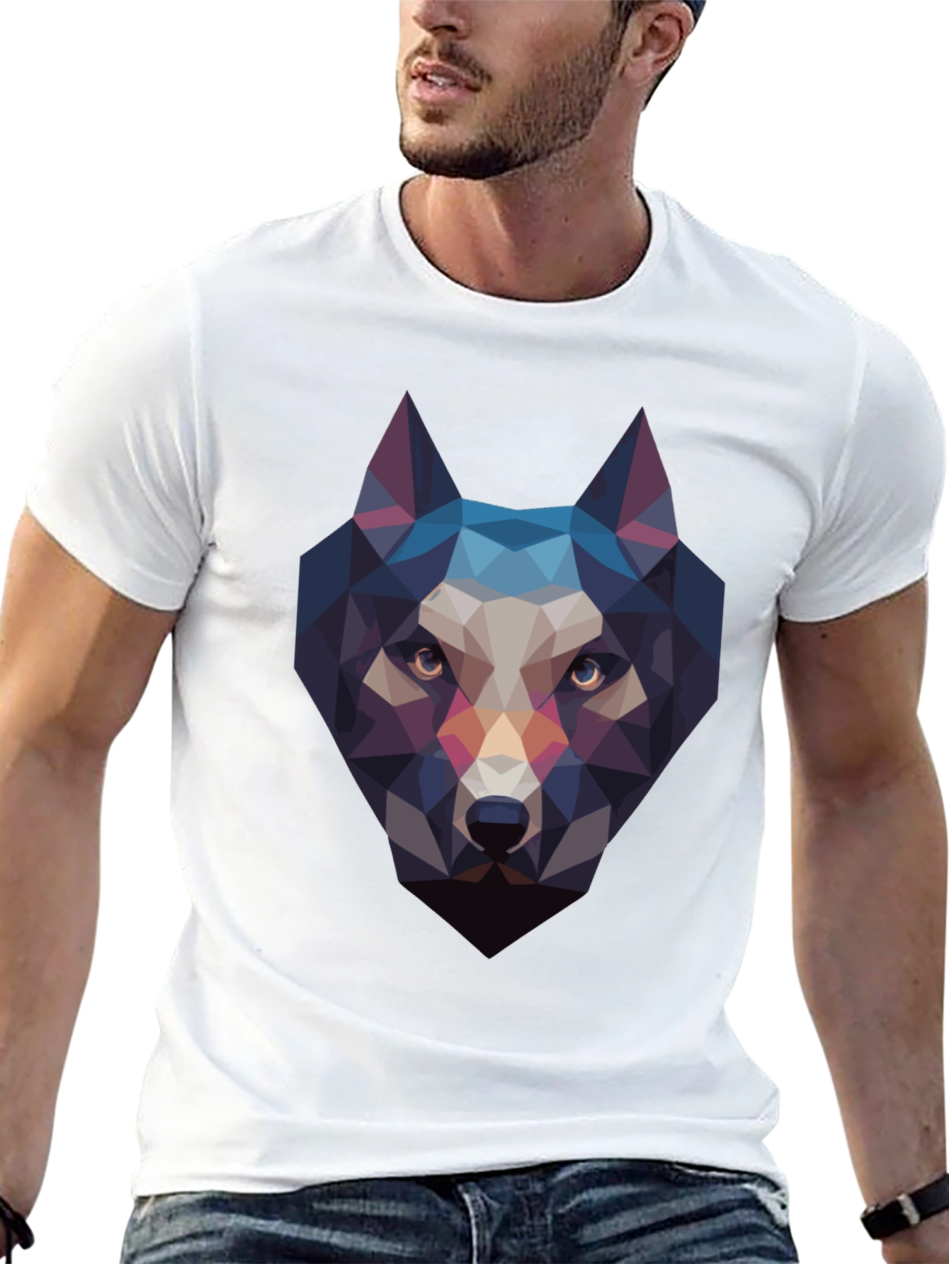 Geometric Wolf Head Black T-Shirt
