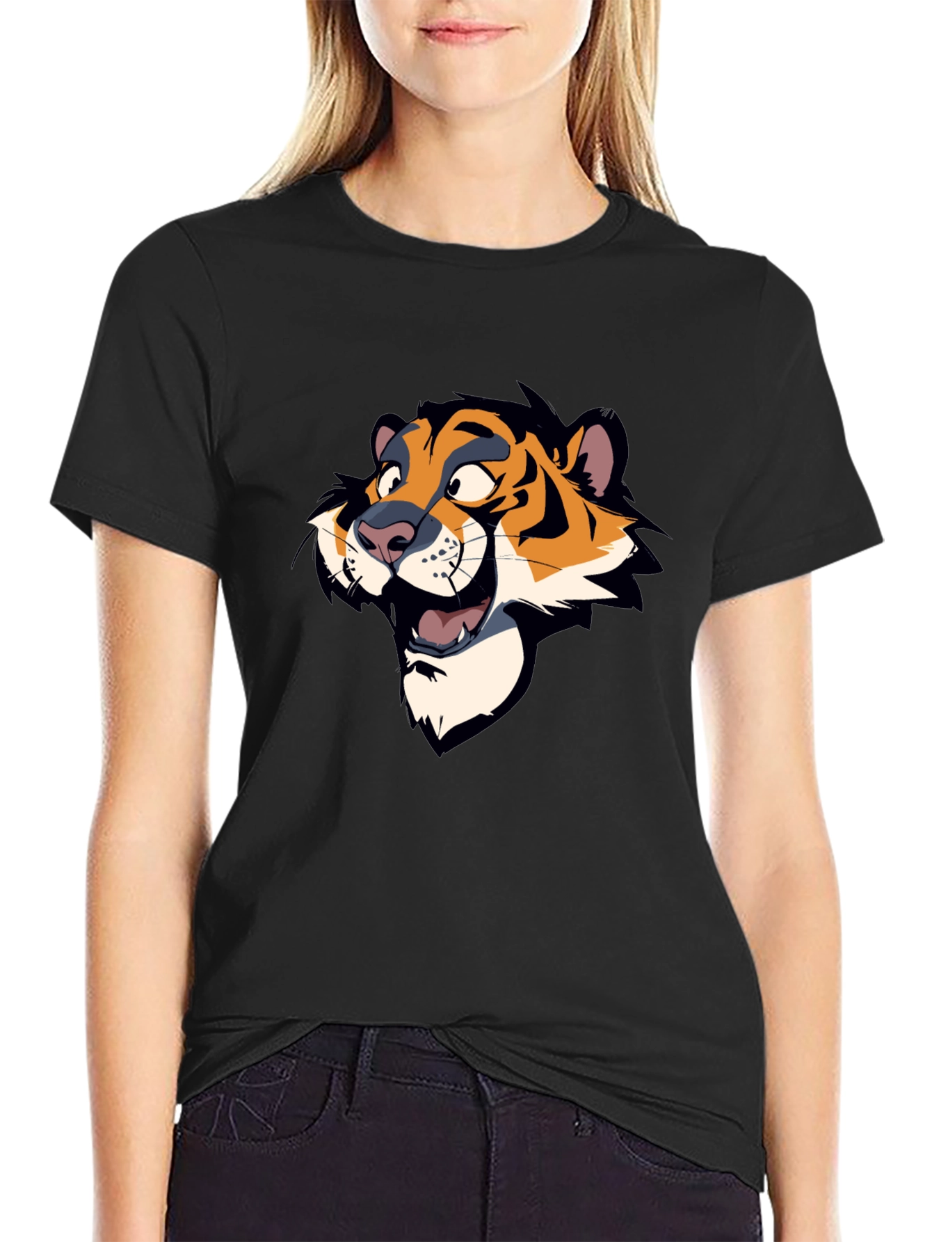 Cartoon Tiger Graphic Black T-Shirt
