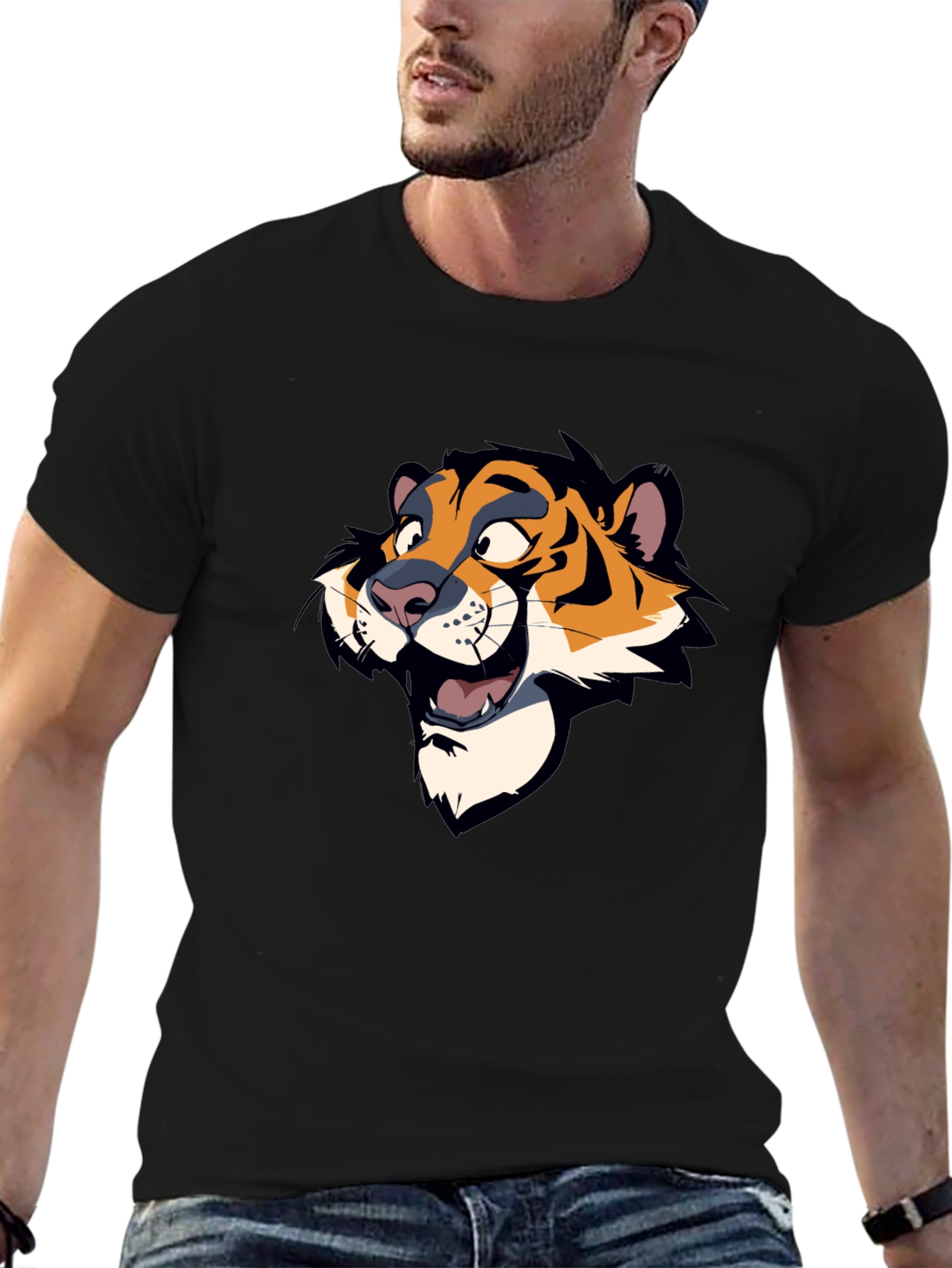 Cartoon Tiger Graphic Black T-Shirt