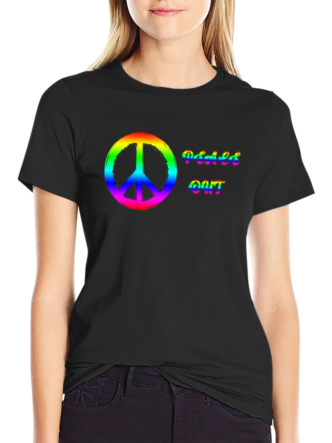 Peace Out Rainbow T-Shirt - Black
