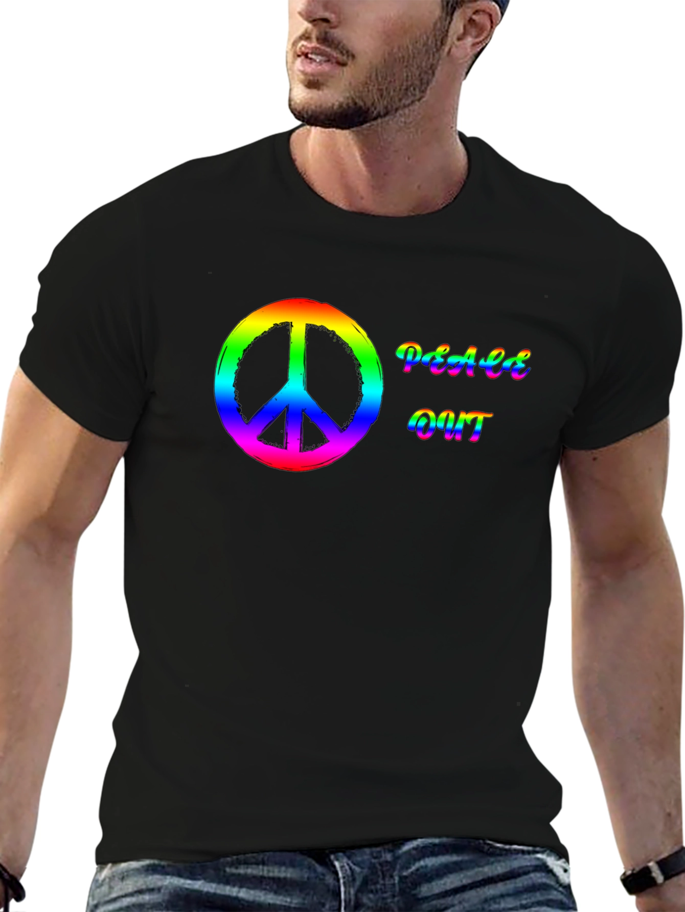 Peace Out Rainbow T-Shirt - Black