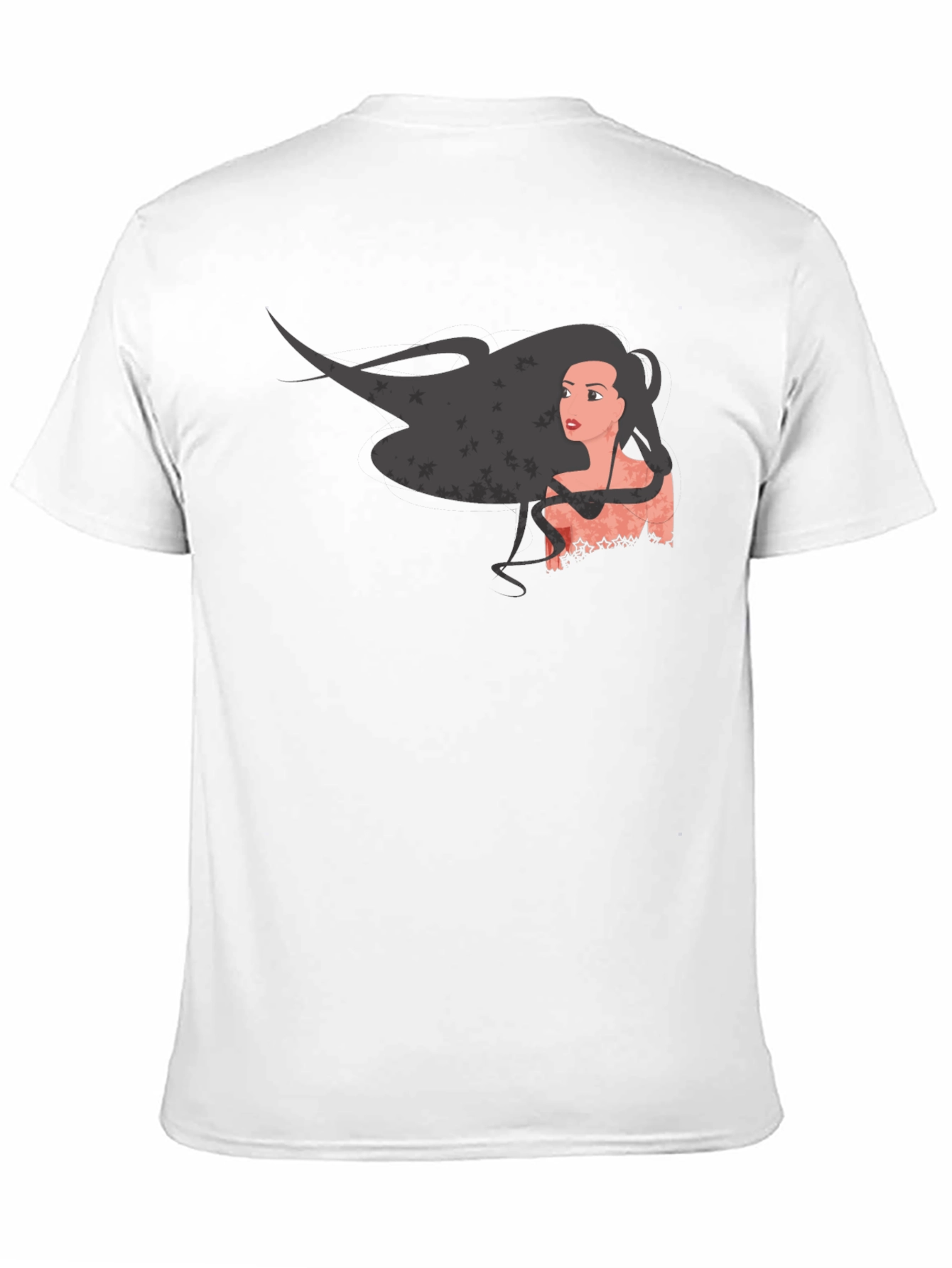 Graphic Print Black T-Shirt - Woman with Flowing Hair