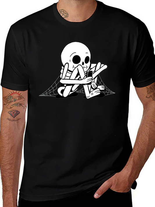 Skeleton on Phone Black Graphic Tee