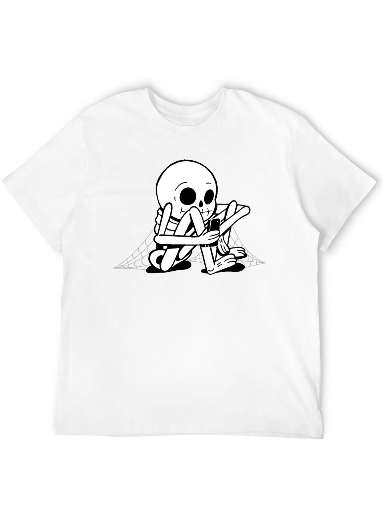 Skeleton on Phone Black Graphic Tee