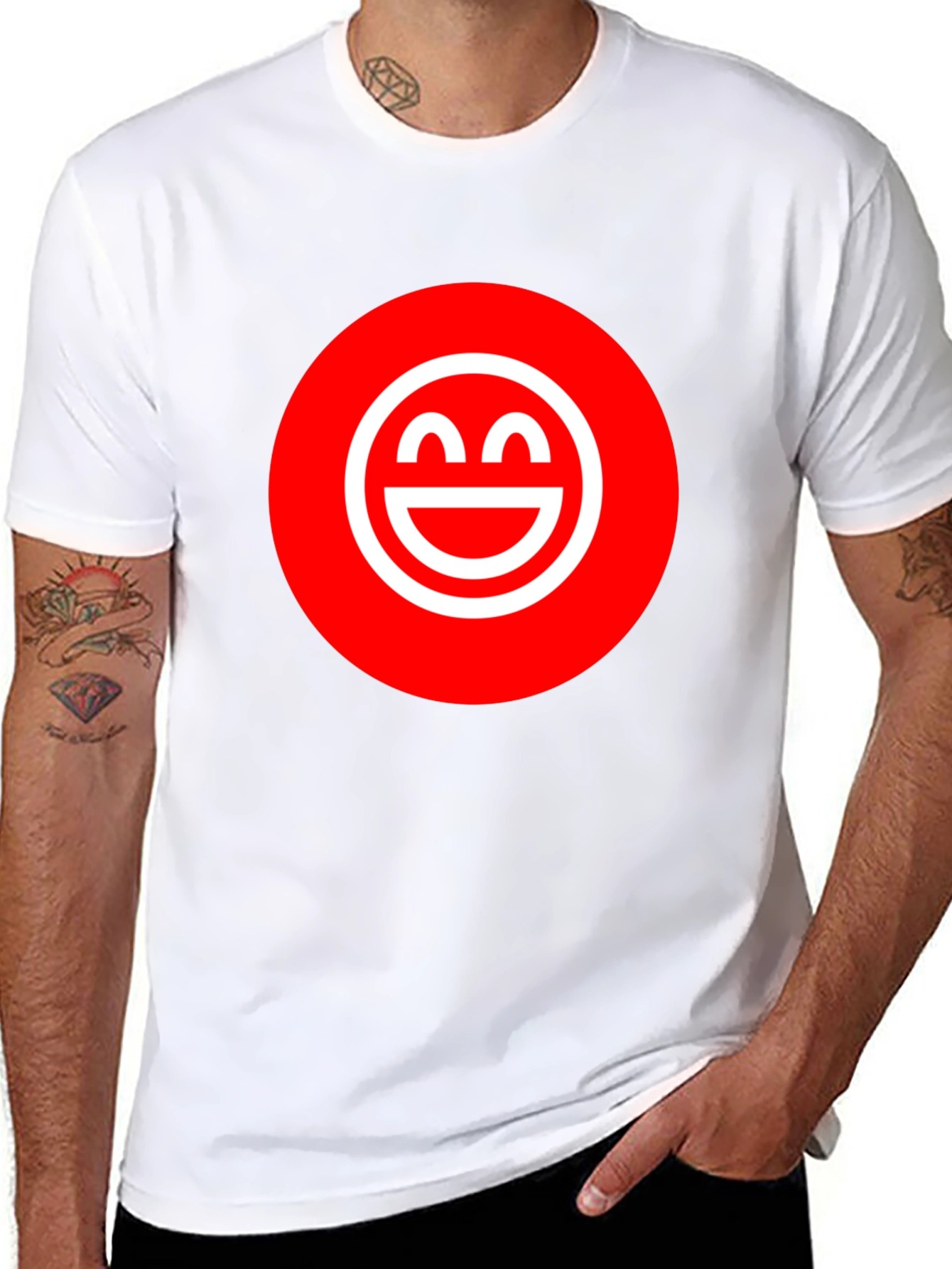 Smiley Face Graphic Tee - Red & White