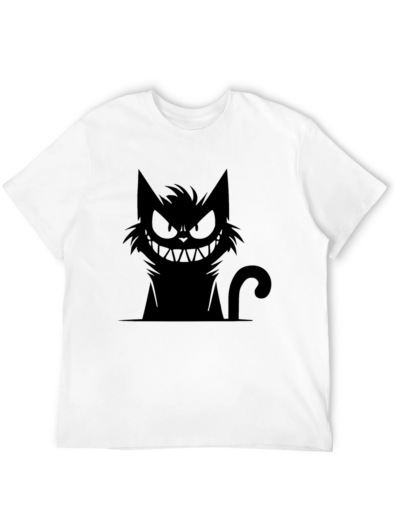 Grinning Cat Graphic Tee - Black Cotton T-Shirt