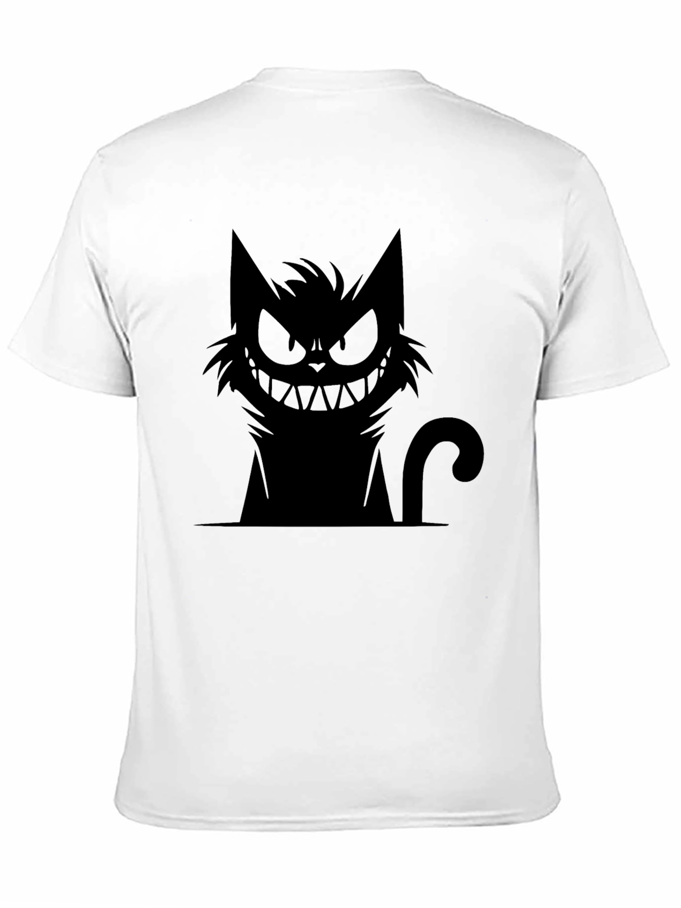 Grinning Cat Graphic Tee - Black Cotton T-Shirt