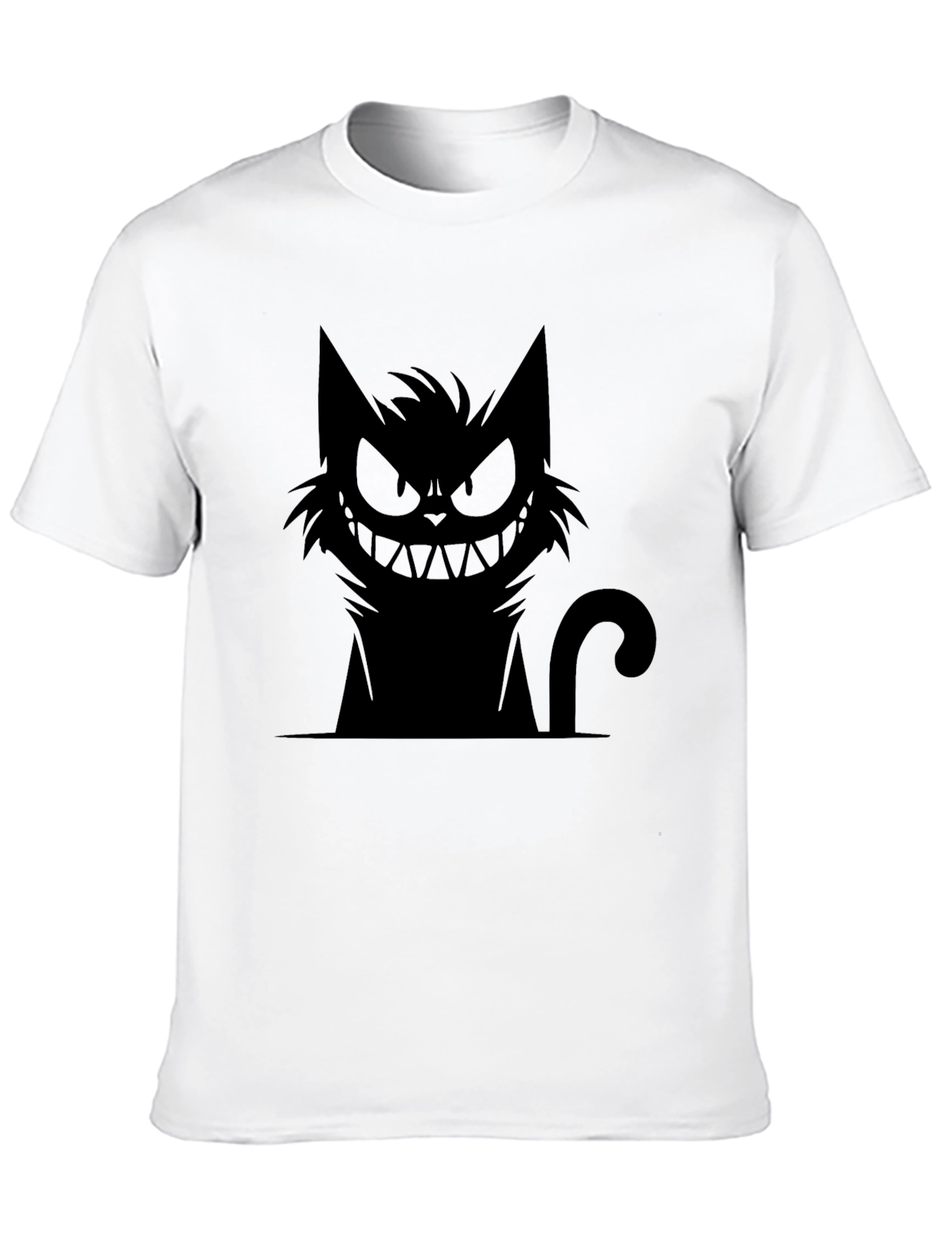 Grinning Cat Graphic Tee - Black Cotton T-Shirt
