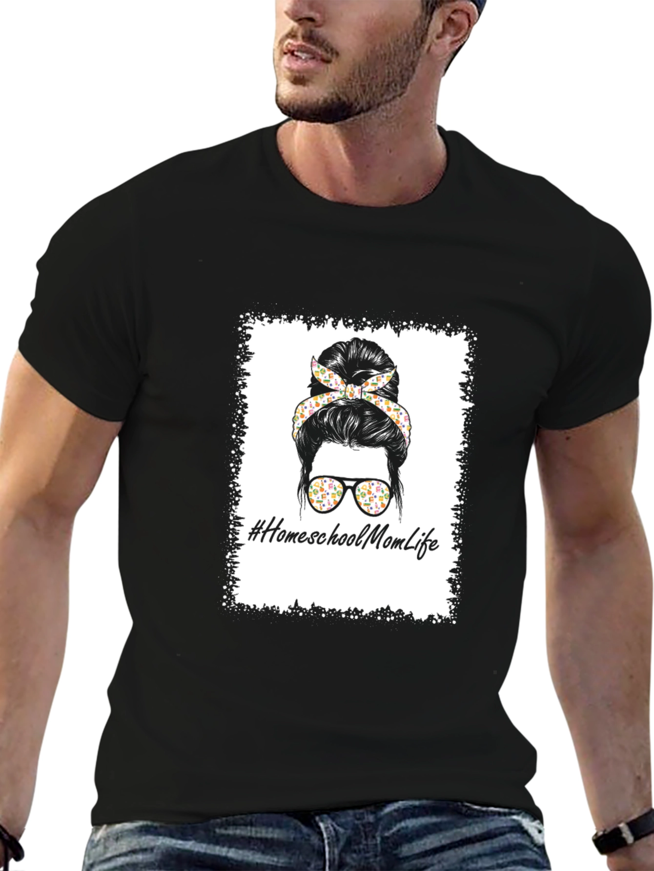 Homeschool Mom Life T-Shirt - Messy Bun Design