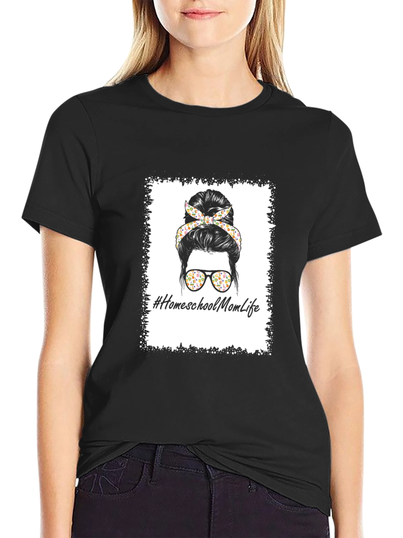 Homeschool Mom Life T-Shirt - Messy Bun Design