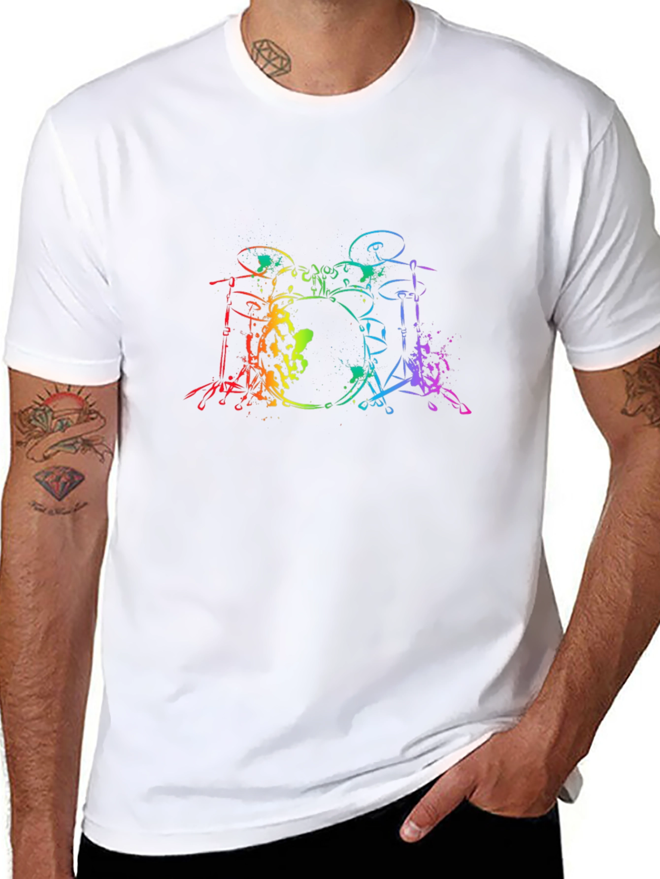 Rainbow Drum Set Graphic Tee - Musician T-Shirt