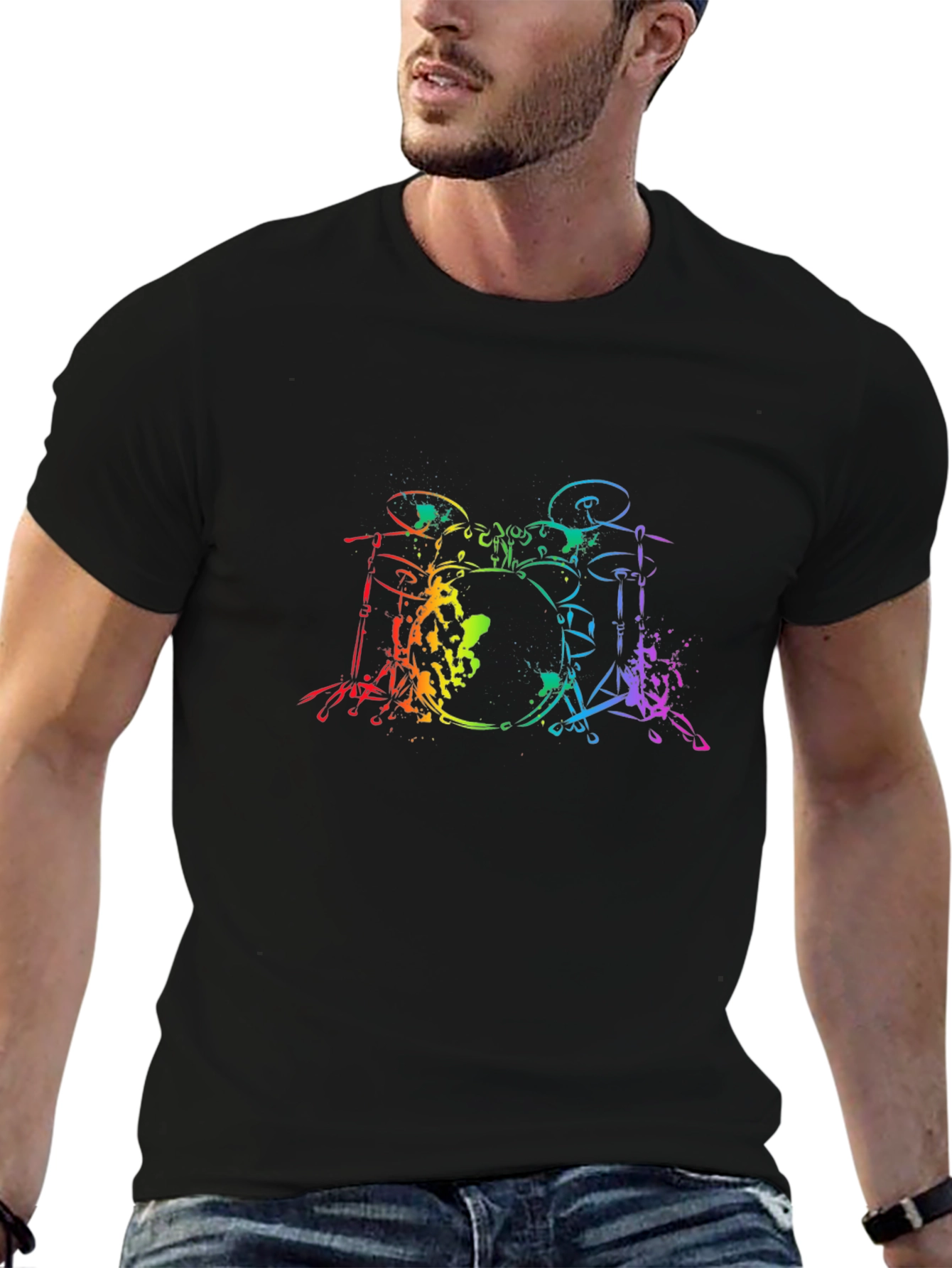 Rainbow Drum Set Graphic Tee - Musician T-Shirt