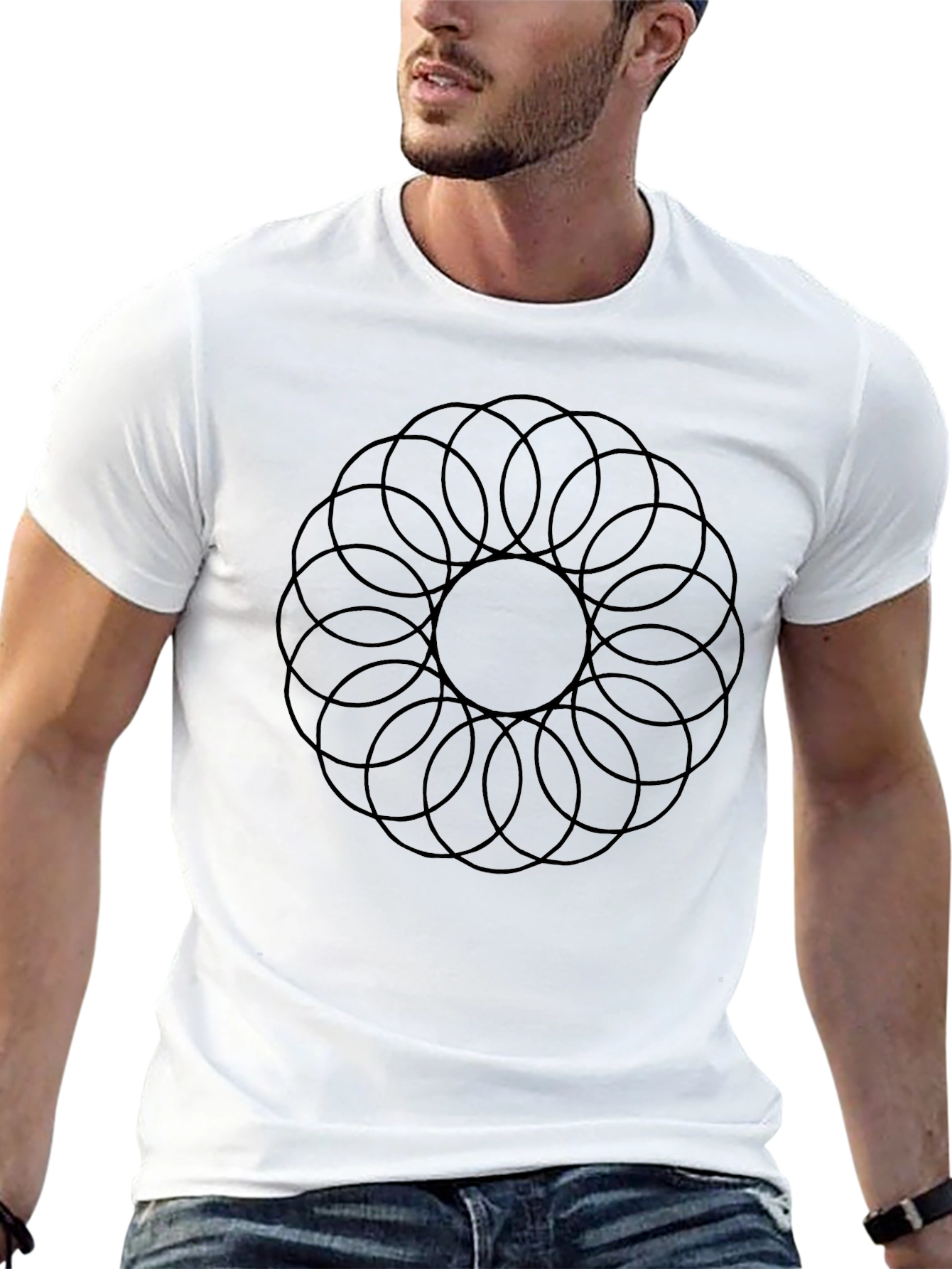 Geometric Circle Design Black T-Shirt