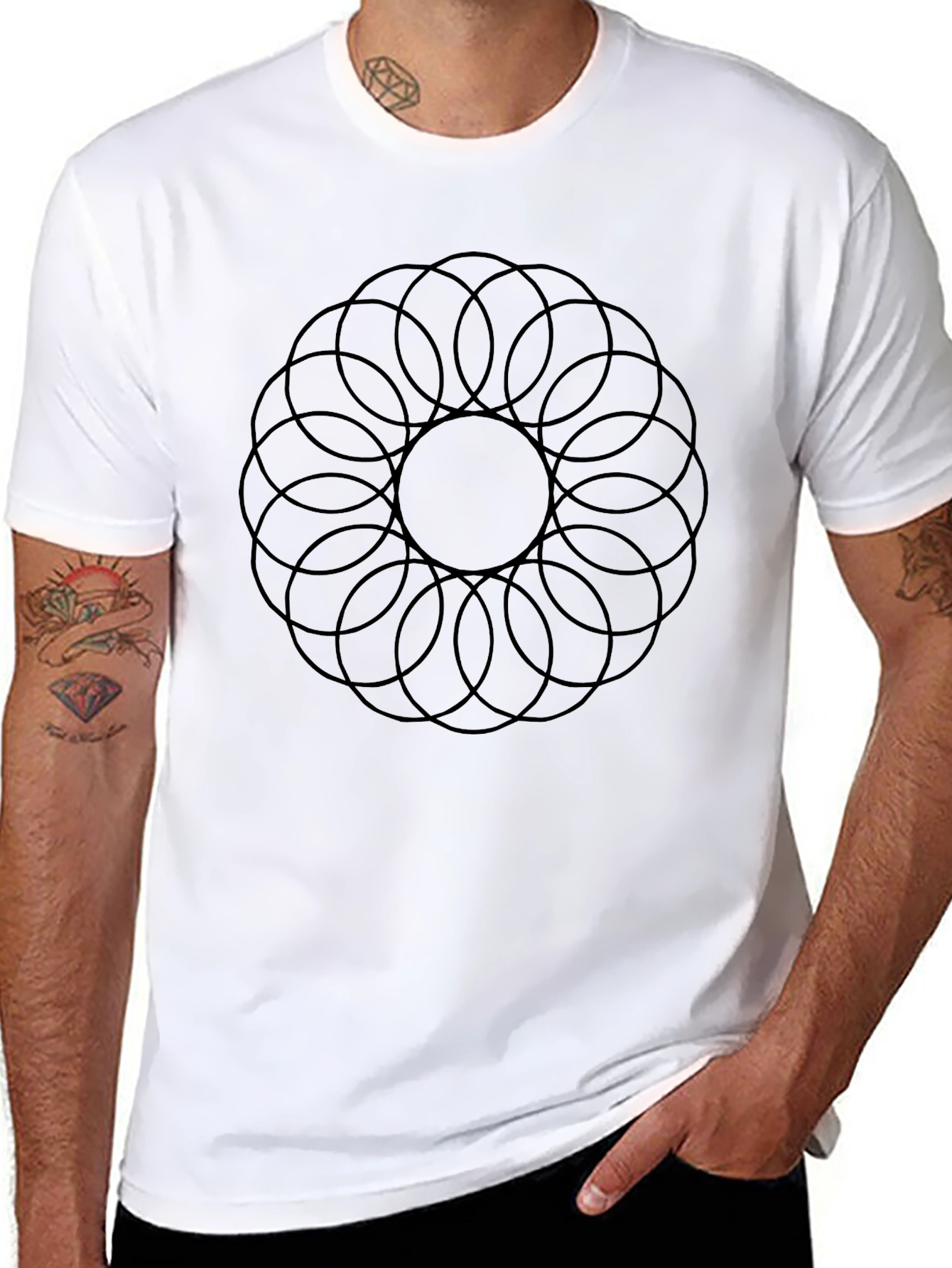 Geometric Circle Design Black T-Shirt