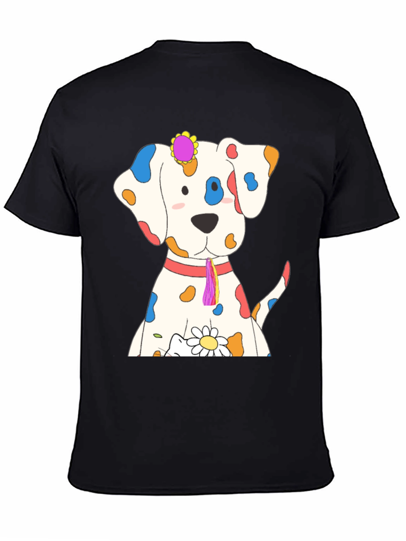 Whimsical Dog Print Black T-Shirt