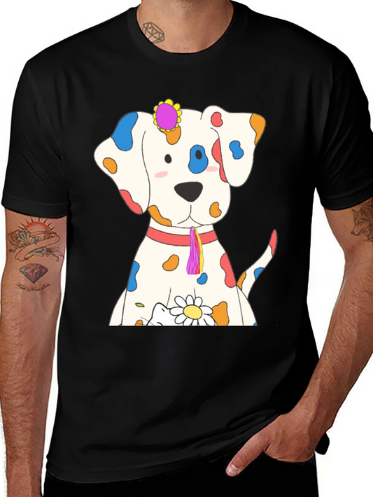 Whimsical Dog Print Black T-Shirt