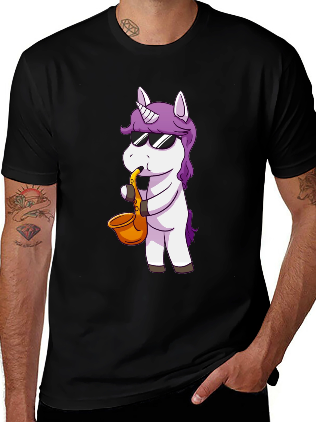 Unicorn Sax T-Shirt - Black Cotton