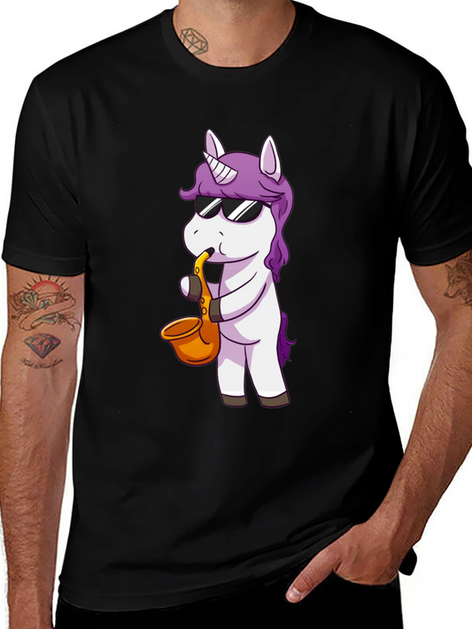 Unicorn Sax T-Shirt - Black Cotton