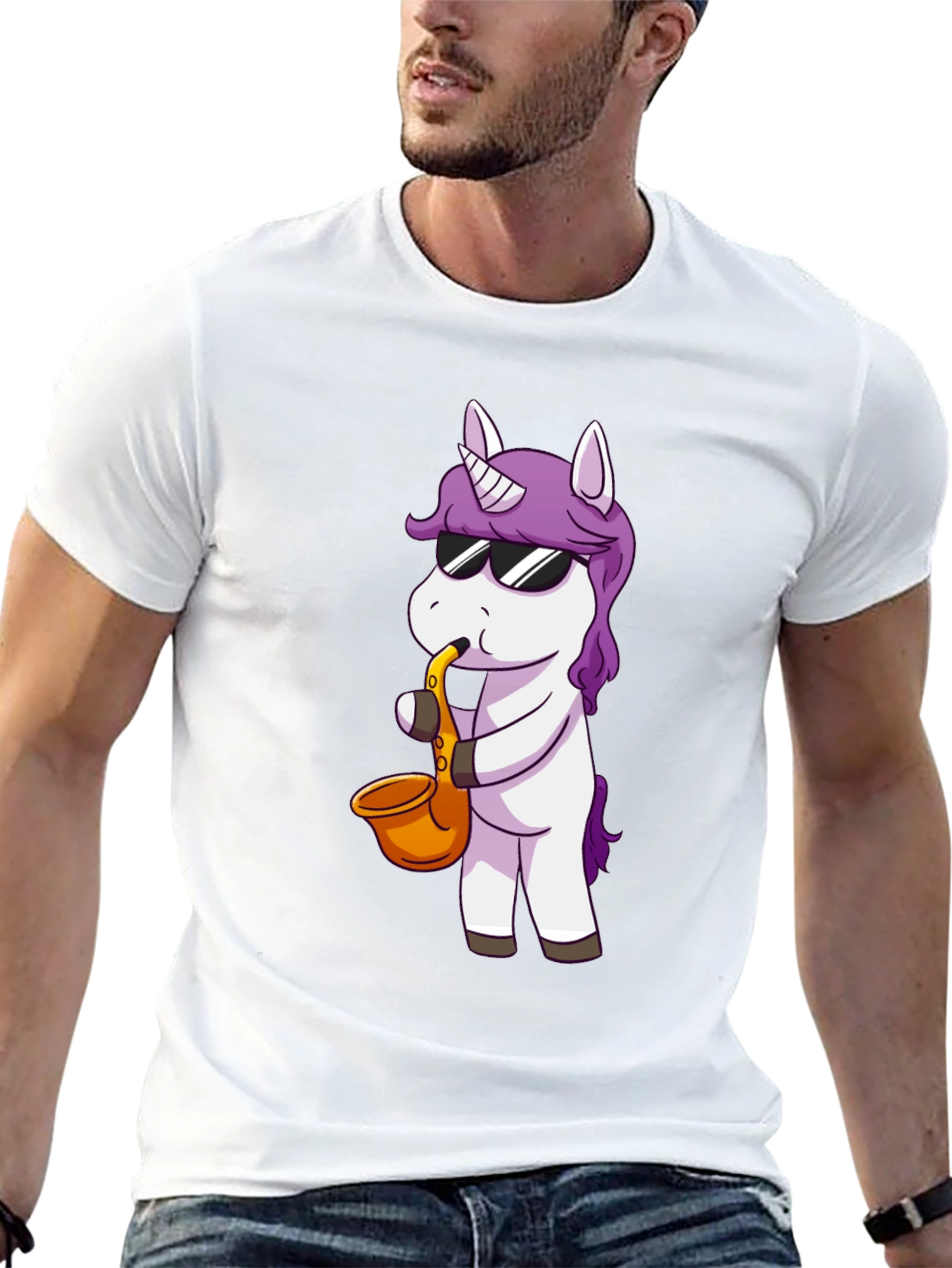 Unicorn Sax T-Shirt - Black Cotton