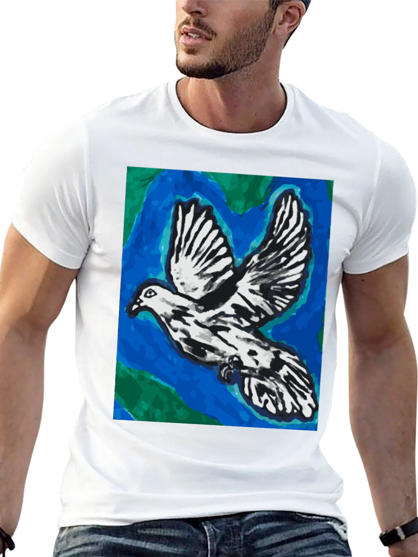 Dove Graphic Tee - Artistic Print Black T-Shirt