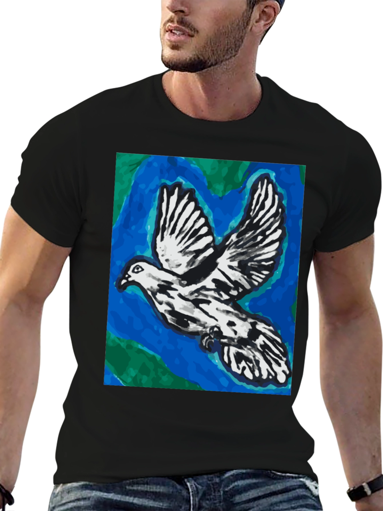 Dove Graphic Tee - Artistic Print Black T-Shirt