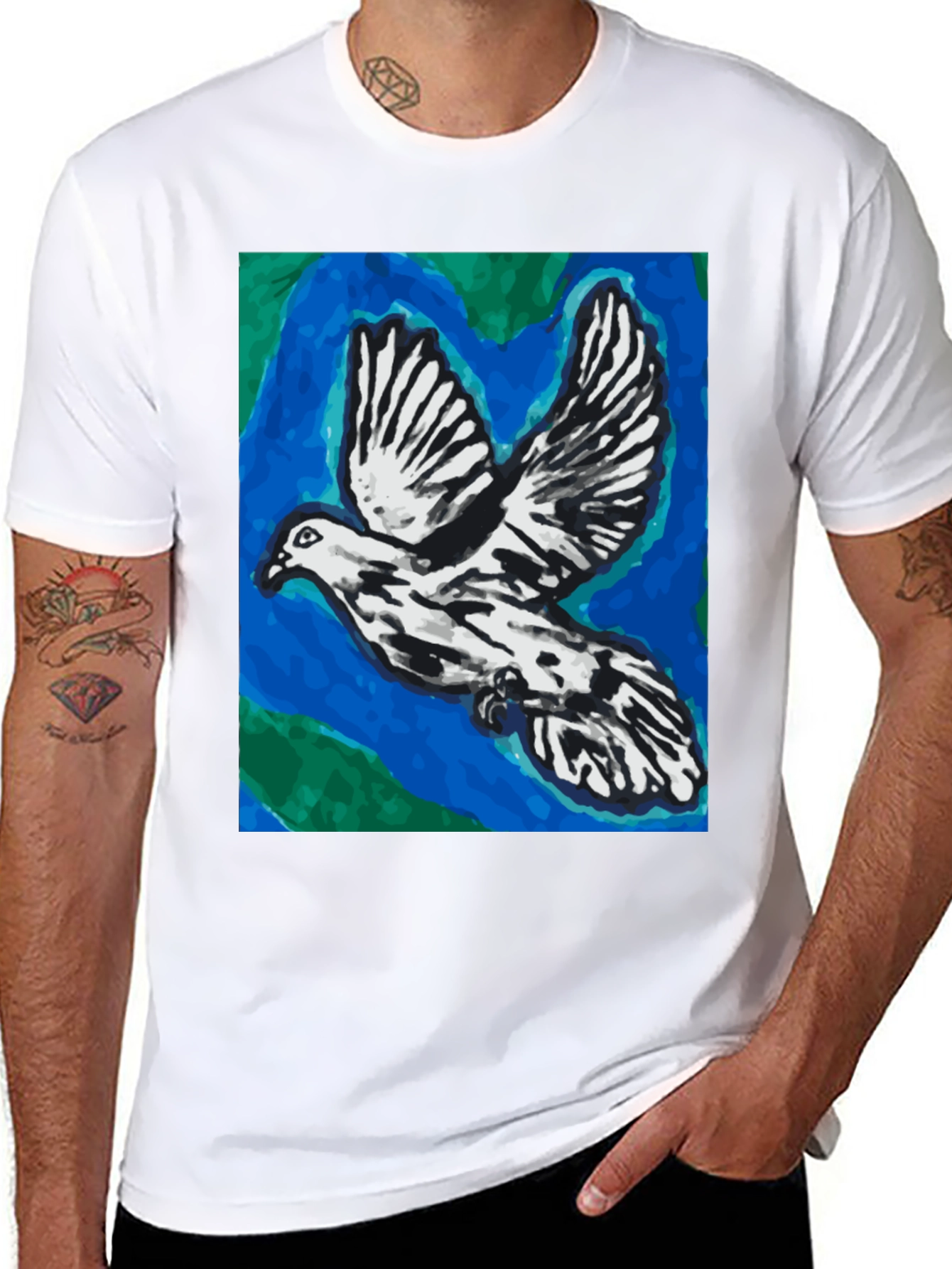 Dove Graphic Tee - Artistic Print Black T-Shirt
