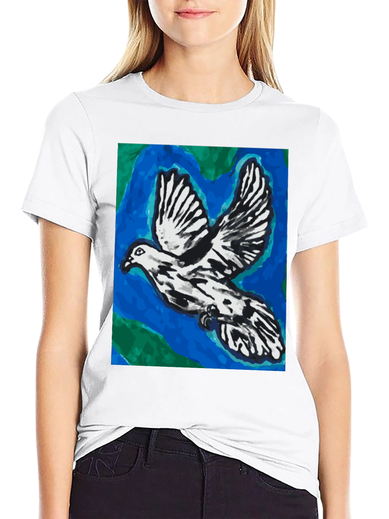 Dove Graphic Tee - Artistic Print Black T-Shirt