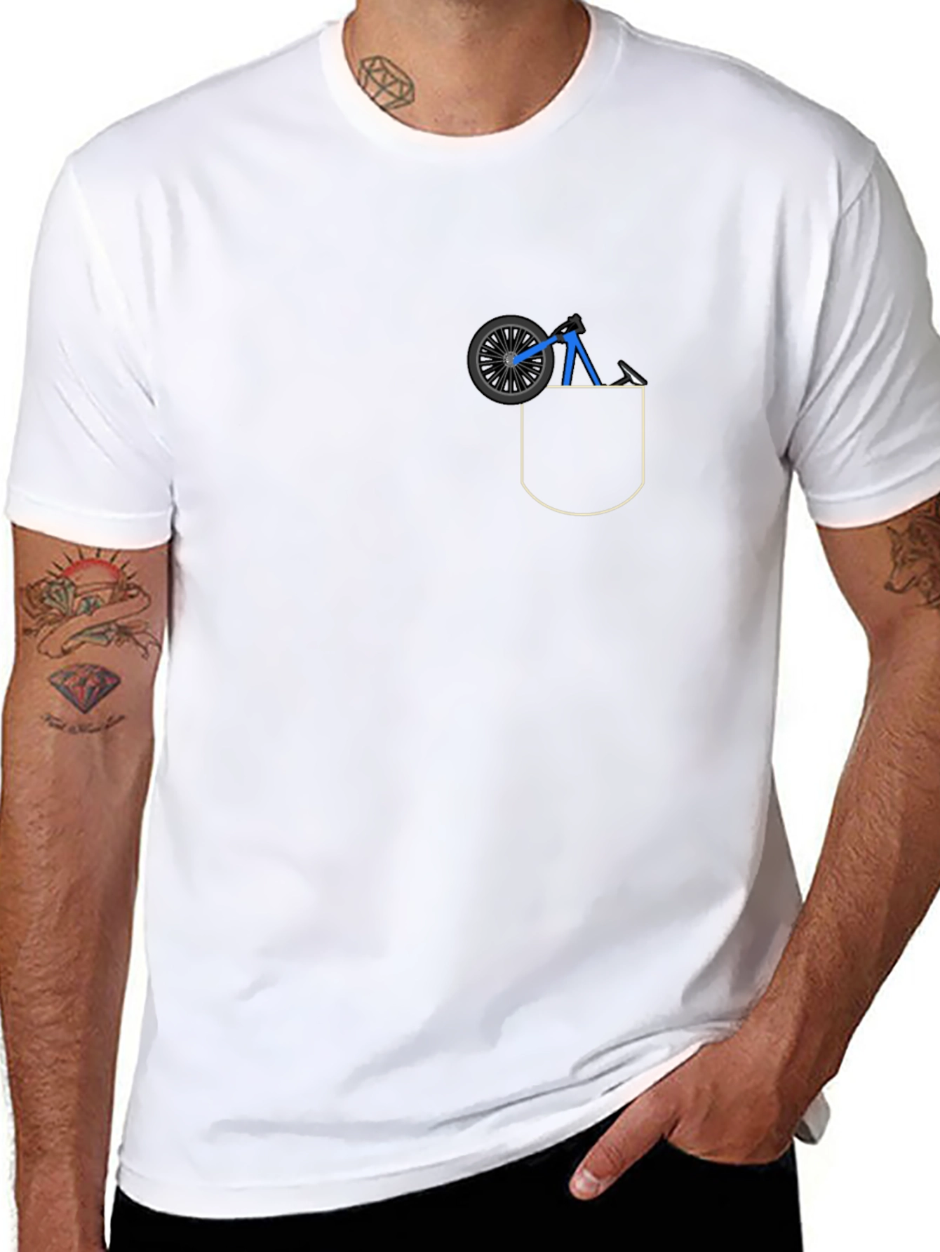 Black Pocket T-Shirt with Bicycle Design
