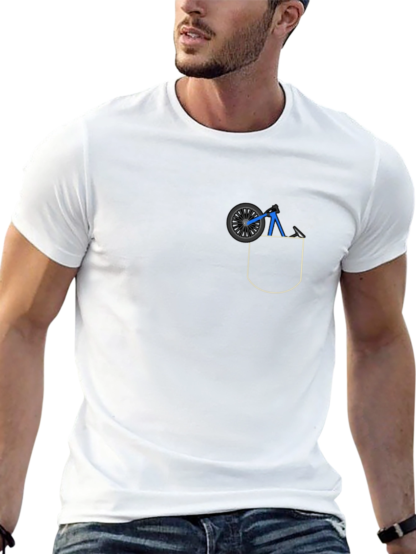 Black Pocket T-Shirt with Bicycle Design