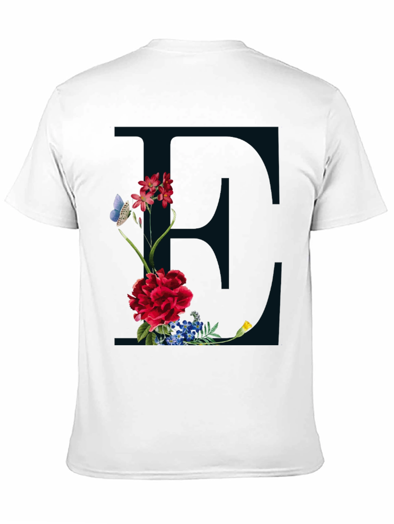 Floral Letter E Black T-Shirt