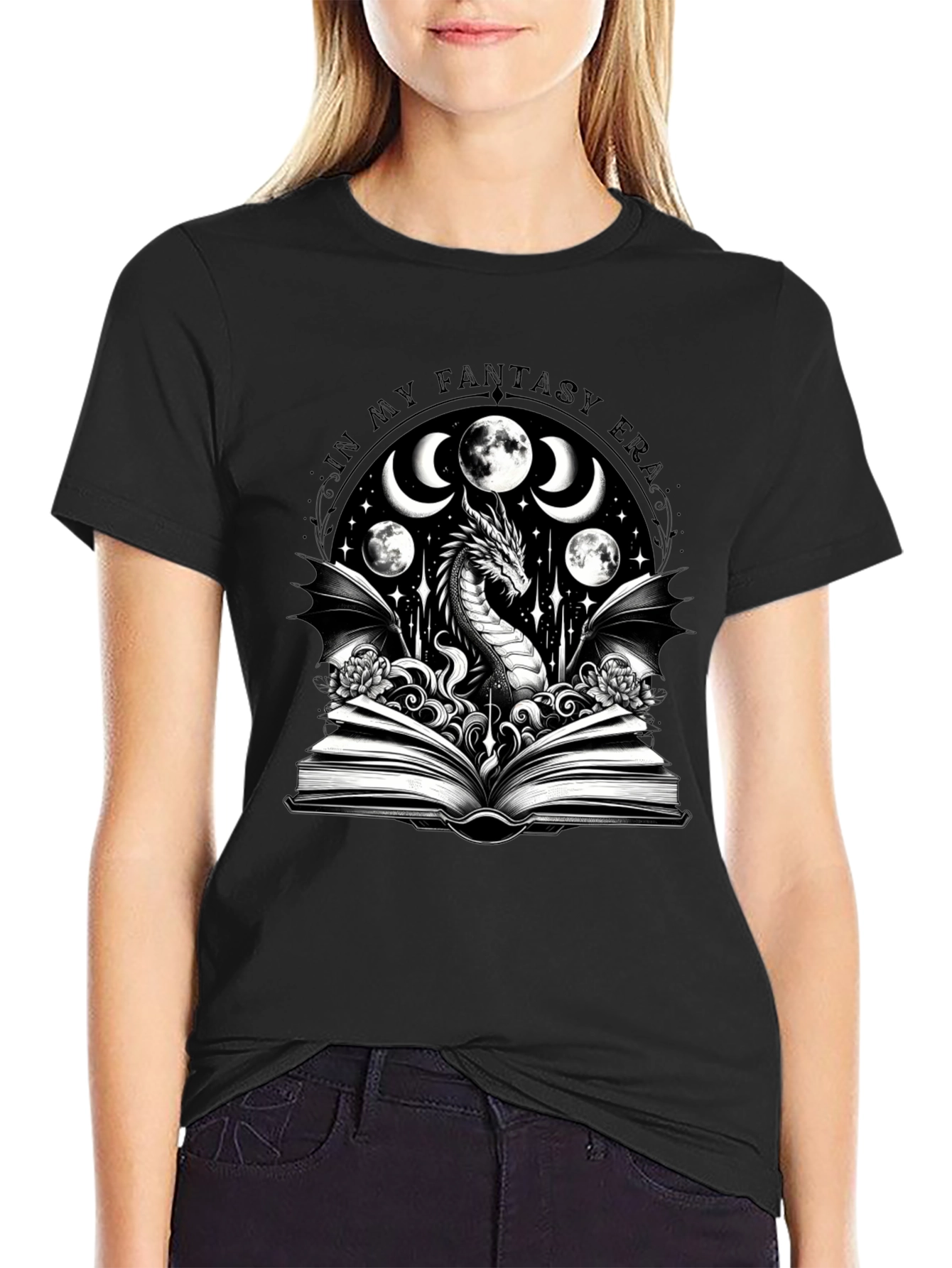 Fantasy Era Dragon Graphic Tee - Black Cotton Shirt