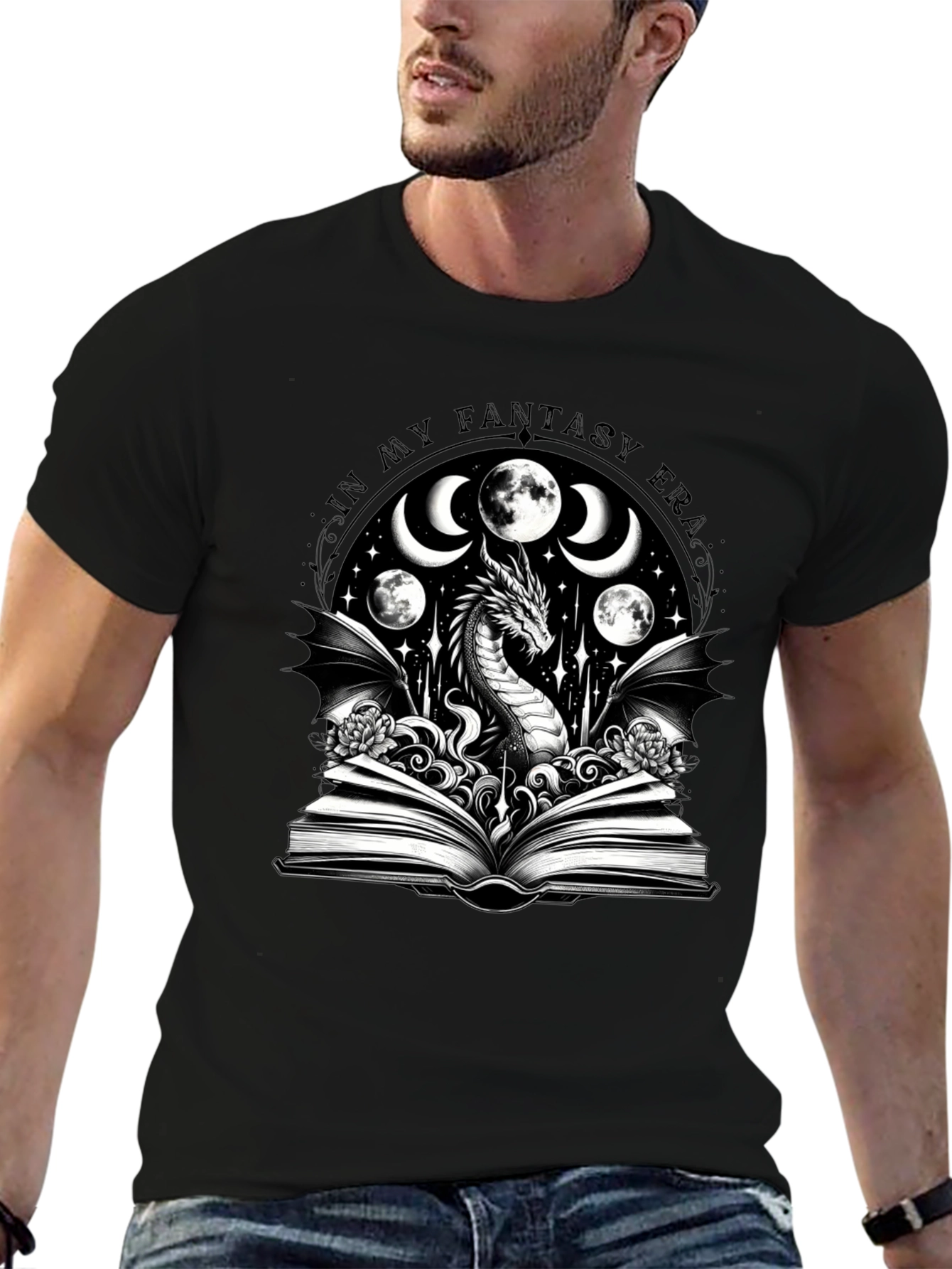 Fantasy Era Dragon Graphic Tee - Black Cotton Shirt