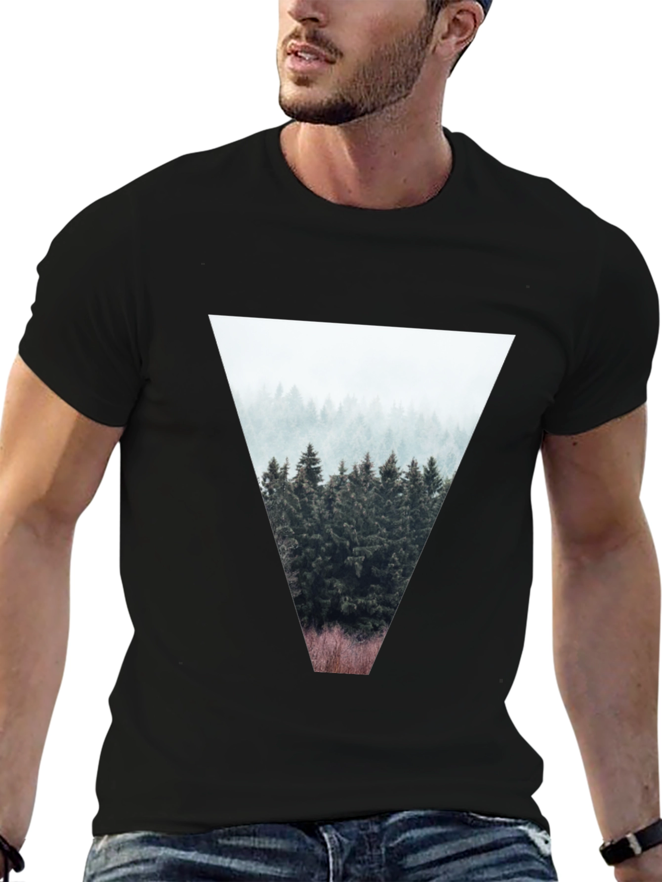 Nature Triangle Graphic T-Shirt - Black