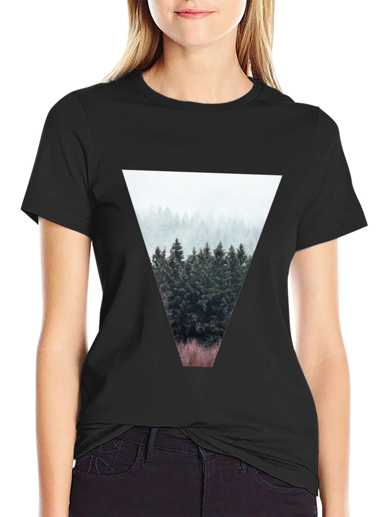 Nature Triangle Graphic T-Shirt - Black