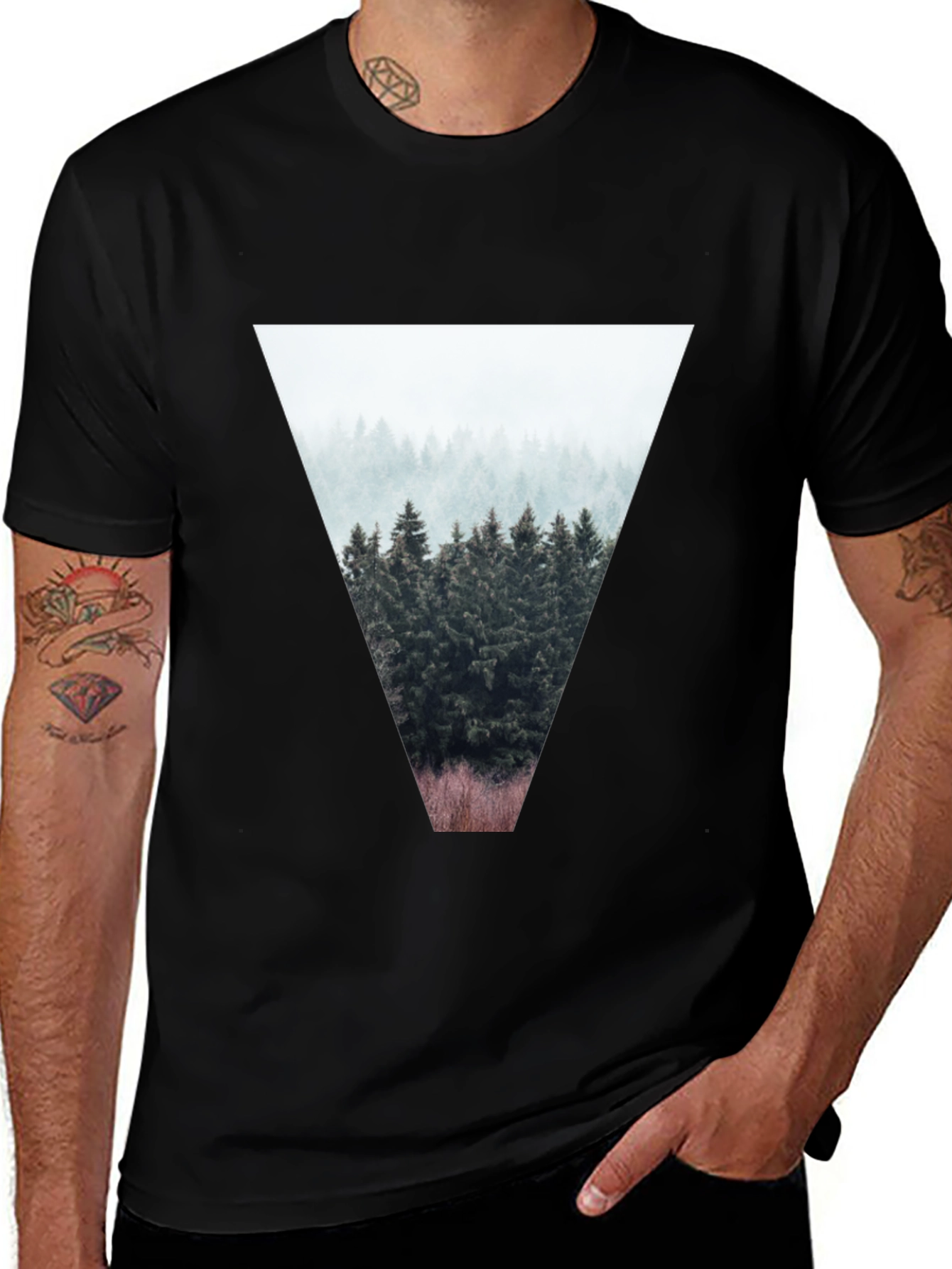 Nature Triangle Graphic T-Shirt - Black