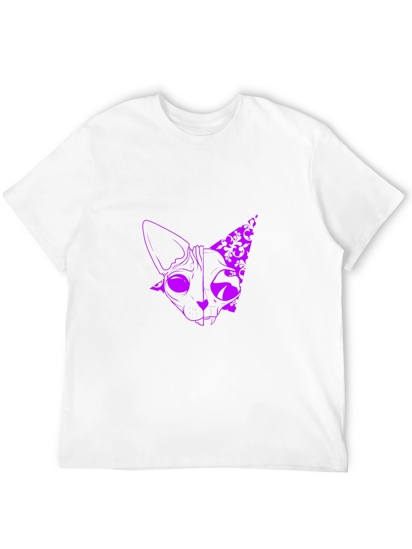 Mens Black T-Shirt with Purple Cat Design
