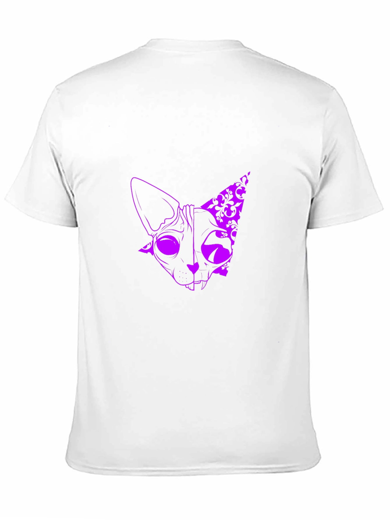 Mens Black T-Shirt with Purple Cat Design