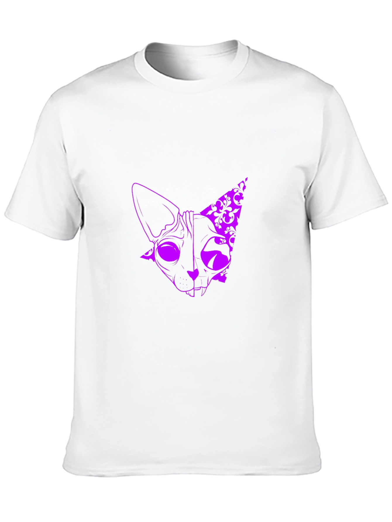 Mens Black T-Shirt with Purple Cat Design