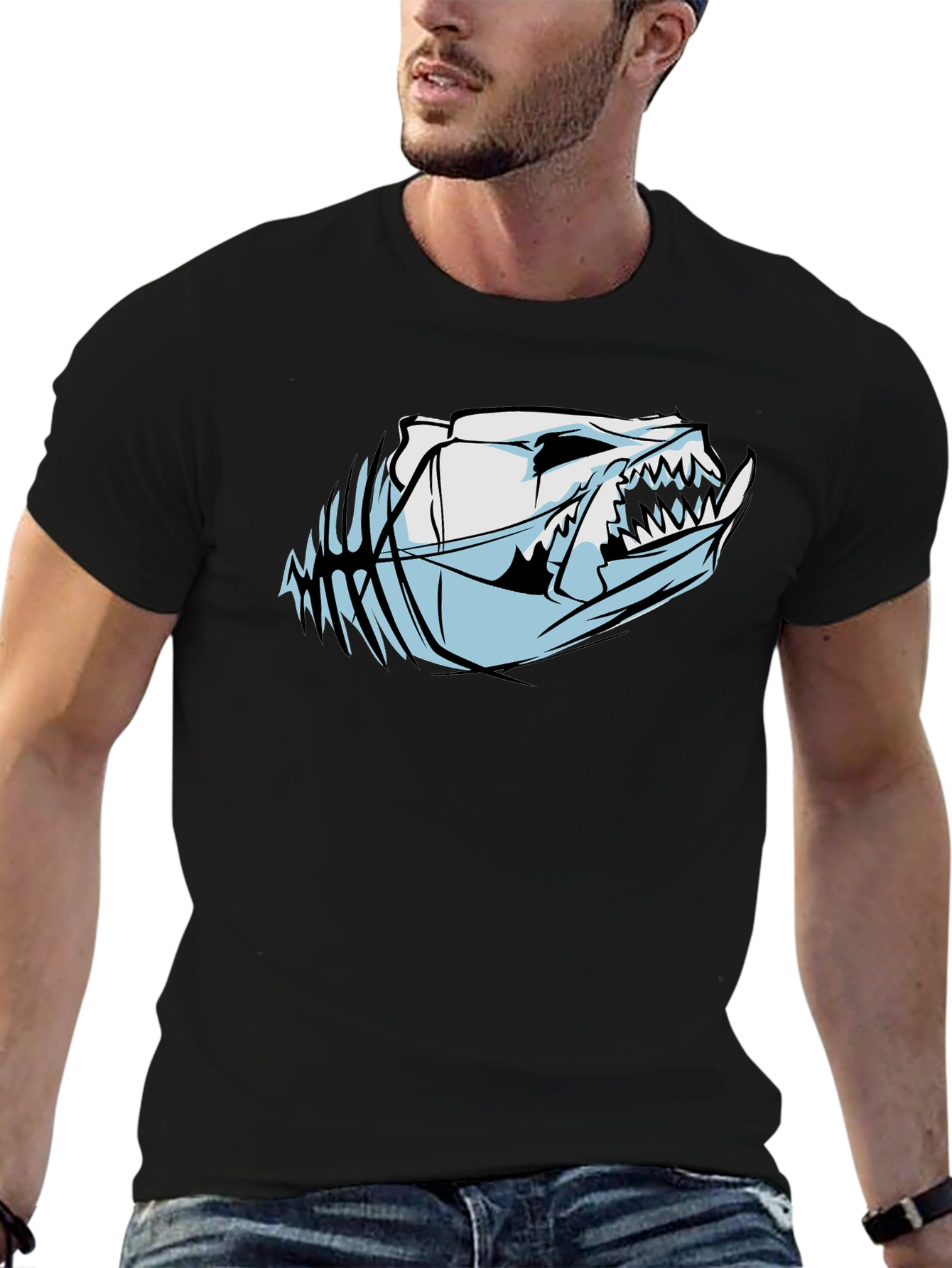 Edgy Skull Graphic T-Shirt - Black Cotton Tee