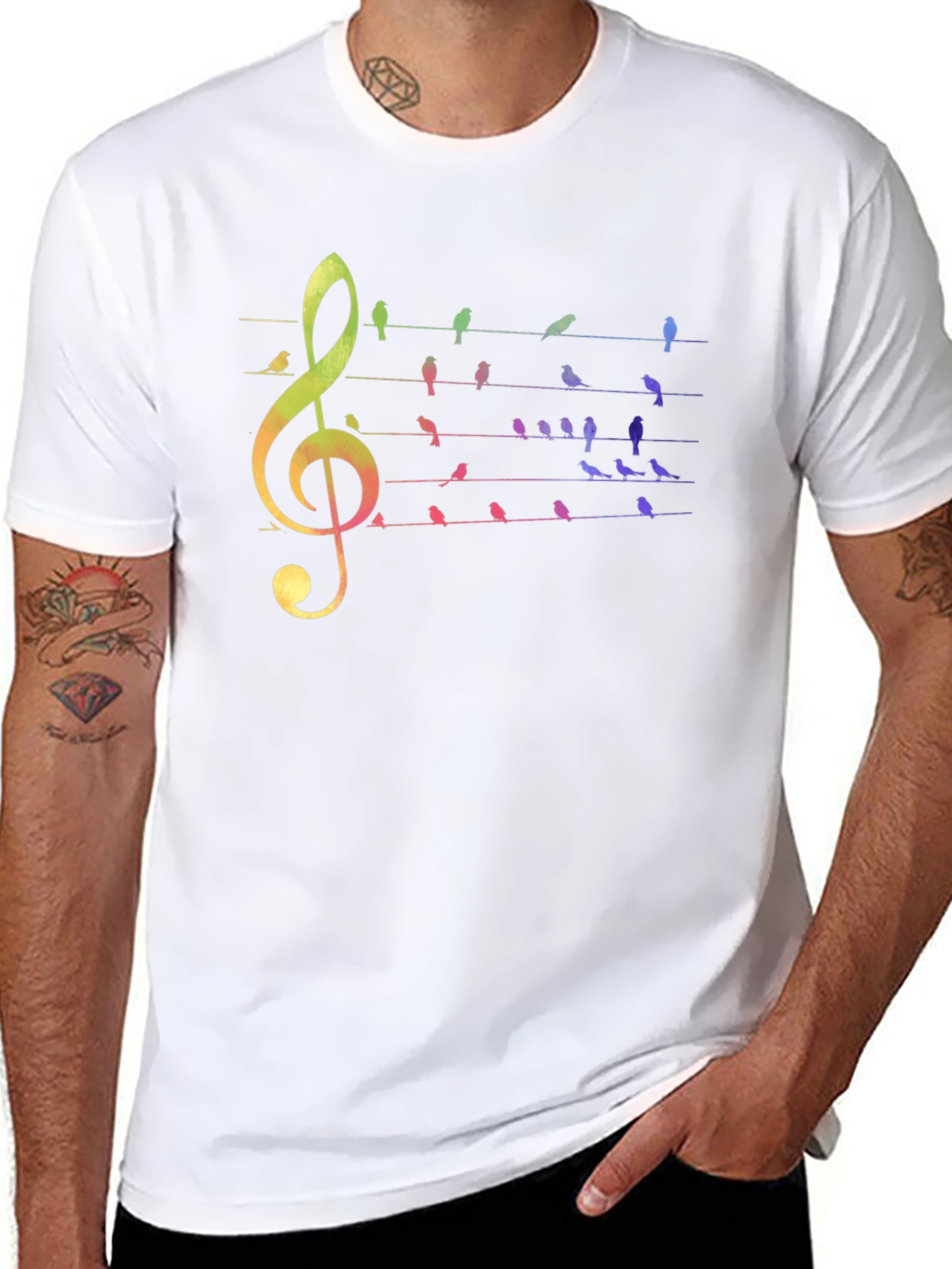 Rainbow Bird Music Note Graphic Tee
