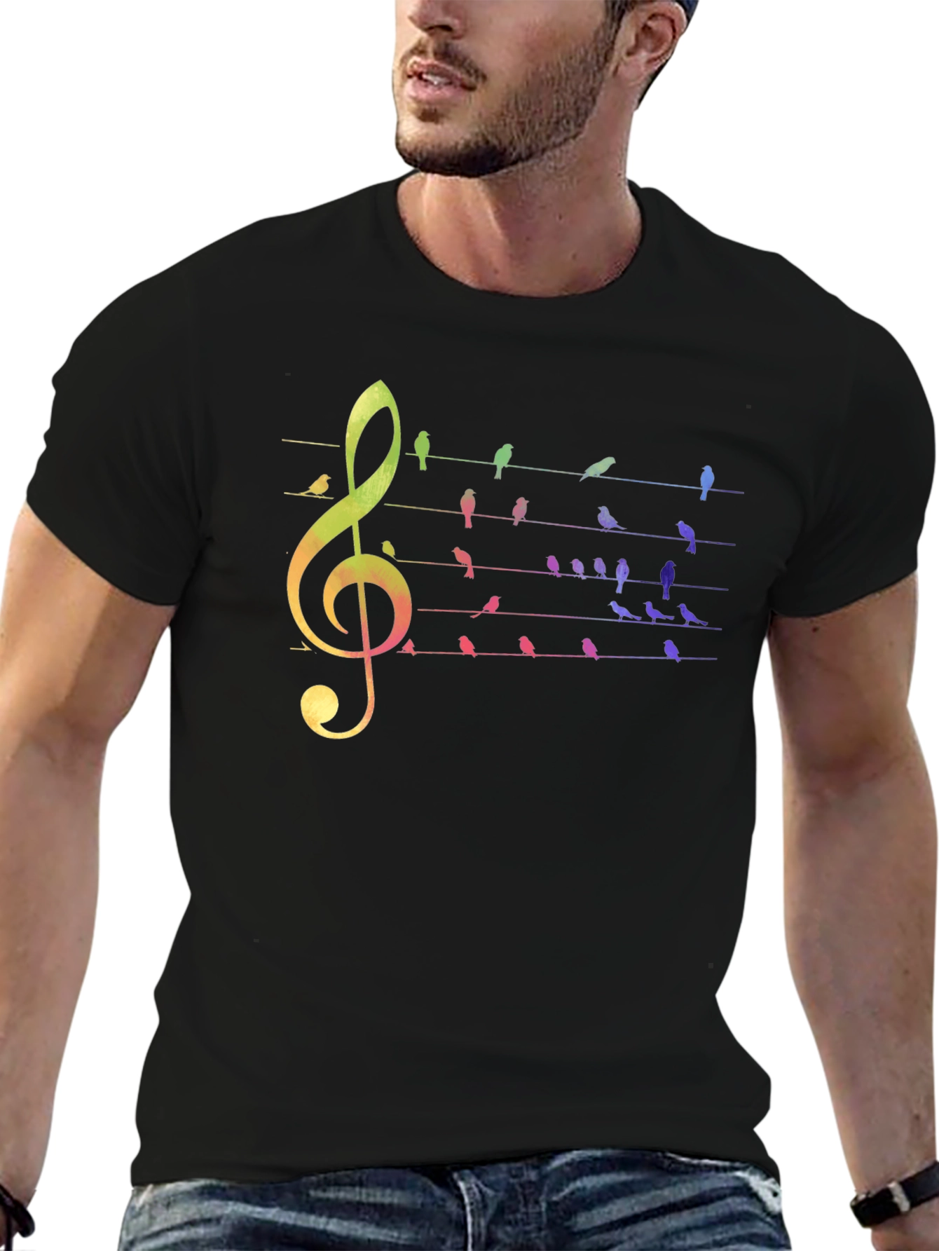 Rainbow Bird Music Note Graphic Tee