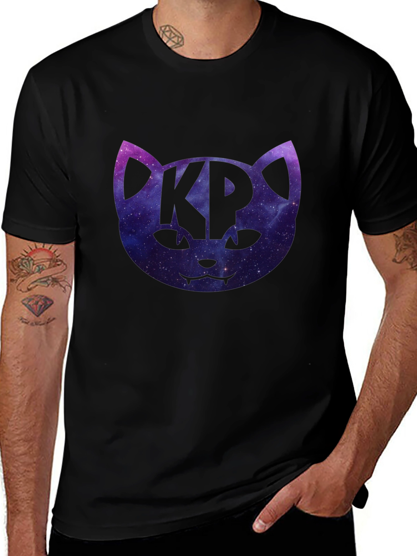 Cosmic Cat KP Black T-Shirt - Galaxy Kitty Design