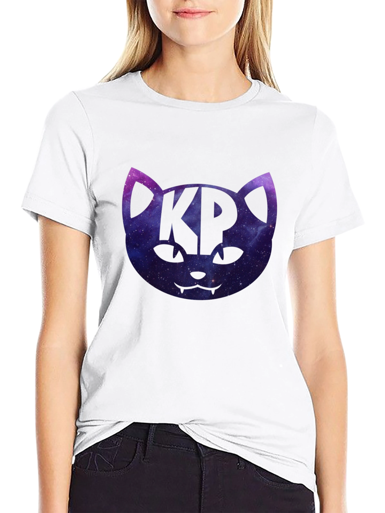Cosmic Cat KP Black T-Shirt - Galaxy Kitty Design